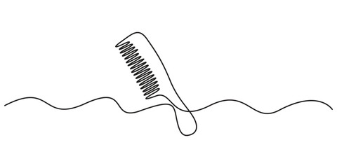 Hair care one continuous line drawing with color shapes, Single continuous line art of hair comb icon. One line art vector illustration, Hair comb continuous one line art, Hair combs single line icon.
