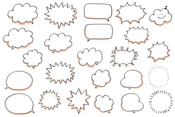 This illustration is a cute cartoon-style speech balloon of various shapes and sizes, hand-drawn.
