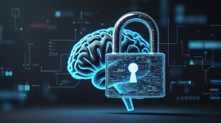 Digital brain with lock symbolizing data security and privacy.