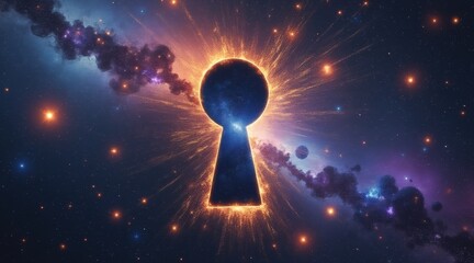 Cosmic keyhole revealing a vibrant galaxy backdrop.