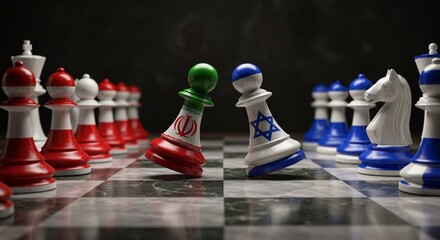 Top-down Pawn Chess Pieces with Iran and Israel Flags