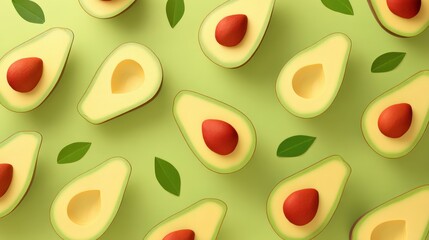 Fresh Avocado Halves with Red Seeds on Light Green Background