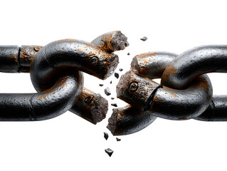 A broken chain link, symbolic freedom concept, isolated on transparent background