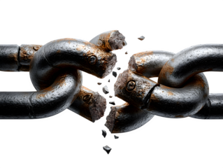 A broken chain link, symbolic freedom concept, isolated on transparent background