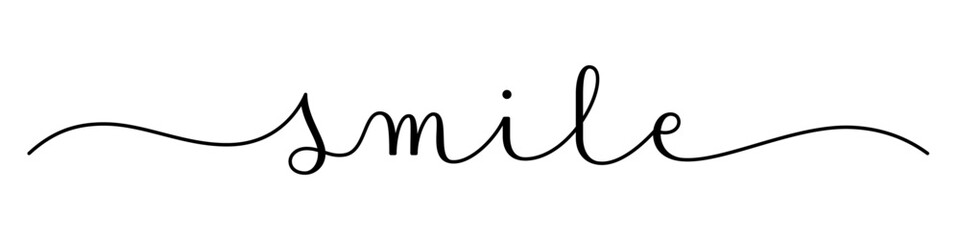 SMILE black vector brush calligraphy banner with swashes on white background
