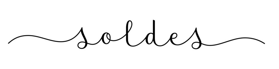 SOLDES (SALE in French) black vector brush calligraphy banner with swashes on white background