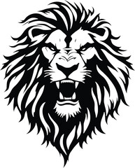 Fototapeta premium Roaring Lion Head Illustration – Bold Black & White Line Art, Fierce Animal Design | Perfect for Branding, Tattoos & Prints
