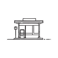 Fototapeta premium Hand drawn line illustration of bus stop area