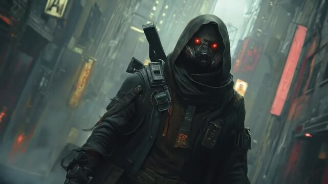 Cyberpunk Warrior in a dystopian City