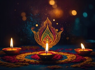 Lit Oil Lamps and Festive Decoration for a Celebration