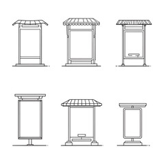 Hand drawn line sketch of a street bus shelter
