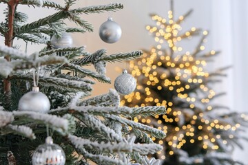 a Christmas tree with silver ornaments