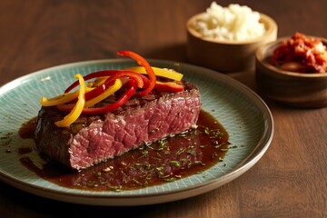 a perfectly cooked medium-rare beef steak
