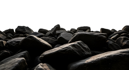 Dark Stony Terrain Background A dramatic landscape of numerous dark rocks against a black backdrop ideal for texture website design and graphic art projects, transparent background