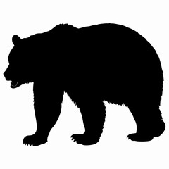 Silhouette of a Walking Bear Isolated on White Background
