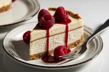 A photo of a slice of cheesecake