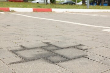 Stains of motor oil on road outdoors, closeup