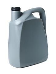 Motor oil in plastic canister isolated on white