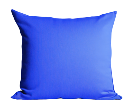 Vibrant Blue Decorative Pillow with Soft Textured Fabric on a Transparent Background