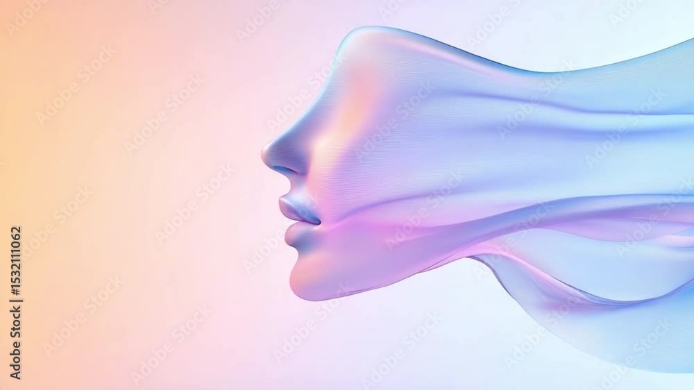 Poster ethereal silhouette: a side profile of a face is artfully merged with flowing fabric, creating a sur