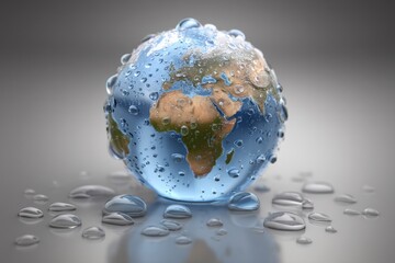 Globe with water droplets representing global water conservation