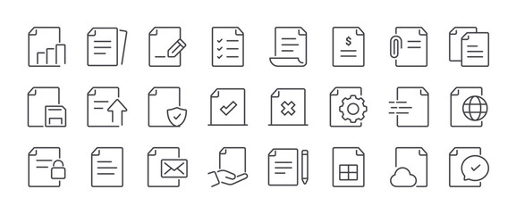 Document line icons set. Outline web icons. Editable stroke