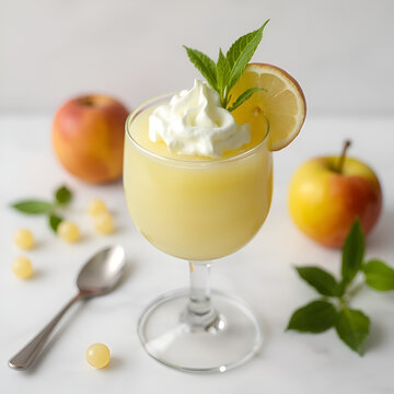 gelierte holunderlimonade mit schmandcreme und apfelperlen