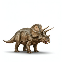 Fototapeta premium Triceratops illustration with detailed texture in a prehistoric setting. Prehistoric creature posed in a neutral stance against a plain white background.