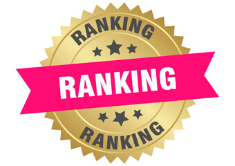 ranking. ranking round pink and gold label isolated on transparent background