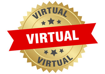 virtual. virtual round red and gold label isolated on transparent background