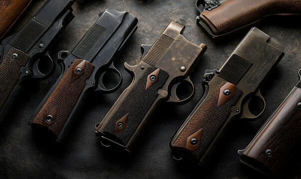 Collection of Custom Colt M1911 Pistols with Textured Grips on D