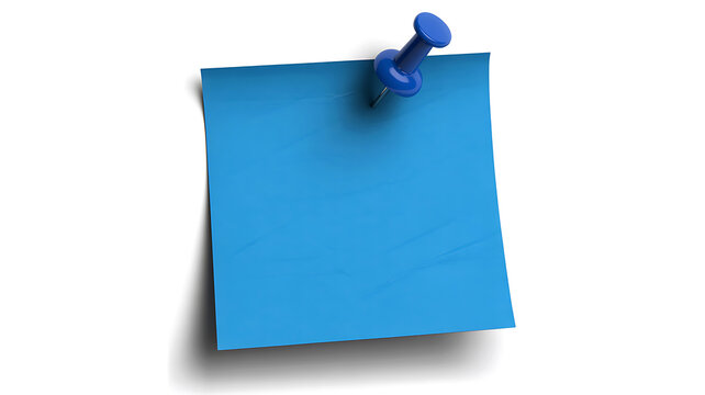 Blue sticky note attached to a white background with push pin perspective