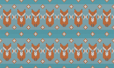  Fabric pattern, wool pattern, fox, blue tone, bright colors, weaving, flowers, animals, Christmas, natural art, used in fabric design or wallpaper, various material surface