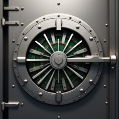 Naklejka premium Detailed image of a bank vault door, showing intricate locking mechanisms
