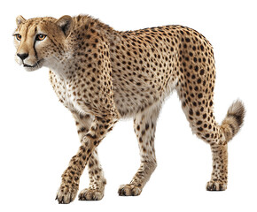 Cheetah in Motion: A sleek cheetah gracefully prowls with its characteristic spotted coat, radiating power and stealth, capturing its presence and the raw essence of the wild.