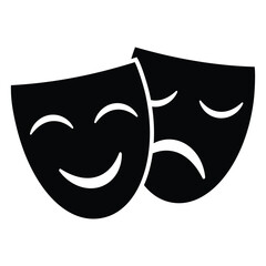 Theater mask icon in flat style,  Comedy, drama, tragedy theater masks symbol. mask icon vector. Happy and sad mask vector icon, Comic and tragic mask icon, vector illustration.