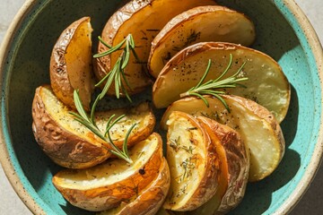 A photo of golden-brown roasted potato wedges