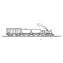 Minimalist line art vector of freight train in motion