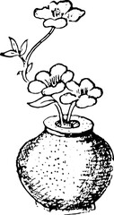 Hand-drawn linear plant vector illustration painting materials, potted flower sketches