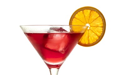 A photograph of a vibrant red cocktail
