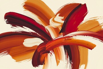 An abstract painting with vibrant strokes of red, orange, and white