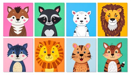 Obraz premium Animal Posters, Vibrant and Happy Illustrations, Diverse Species