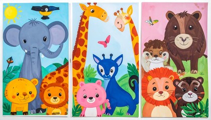 Naklejka premium Colorful Animal Art, Cheerful Illustrations, Various Animals Posters