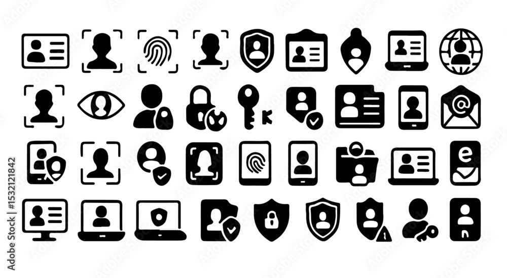 Poster a collection of various black and white icons representing security and personal identification meth