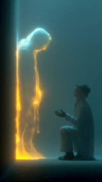 Man Praying to Ethereal Being.