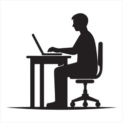 Silhouette of person remote working  ,  vector black color  , solide white colour background 