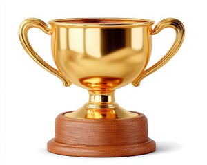 Golden Trophy Cup on Wooden Base 3D Render