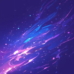 Abstract neon wave with glowing particles on dark purple background


