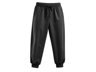  3D Render of Black Jogger Sweatpants Floating with Shadow, Transparent PNG