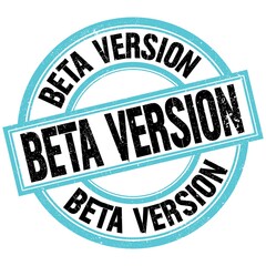BETA VERSION text on blue-black round stamp sign
